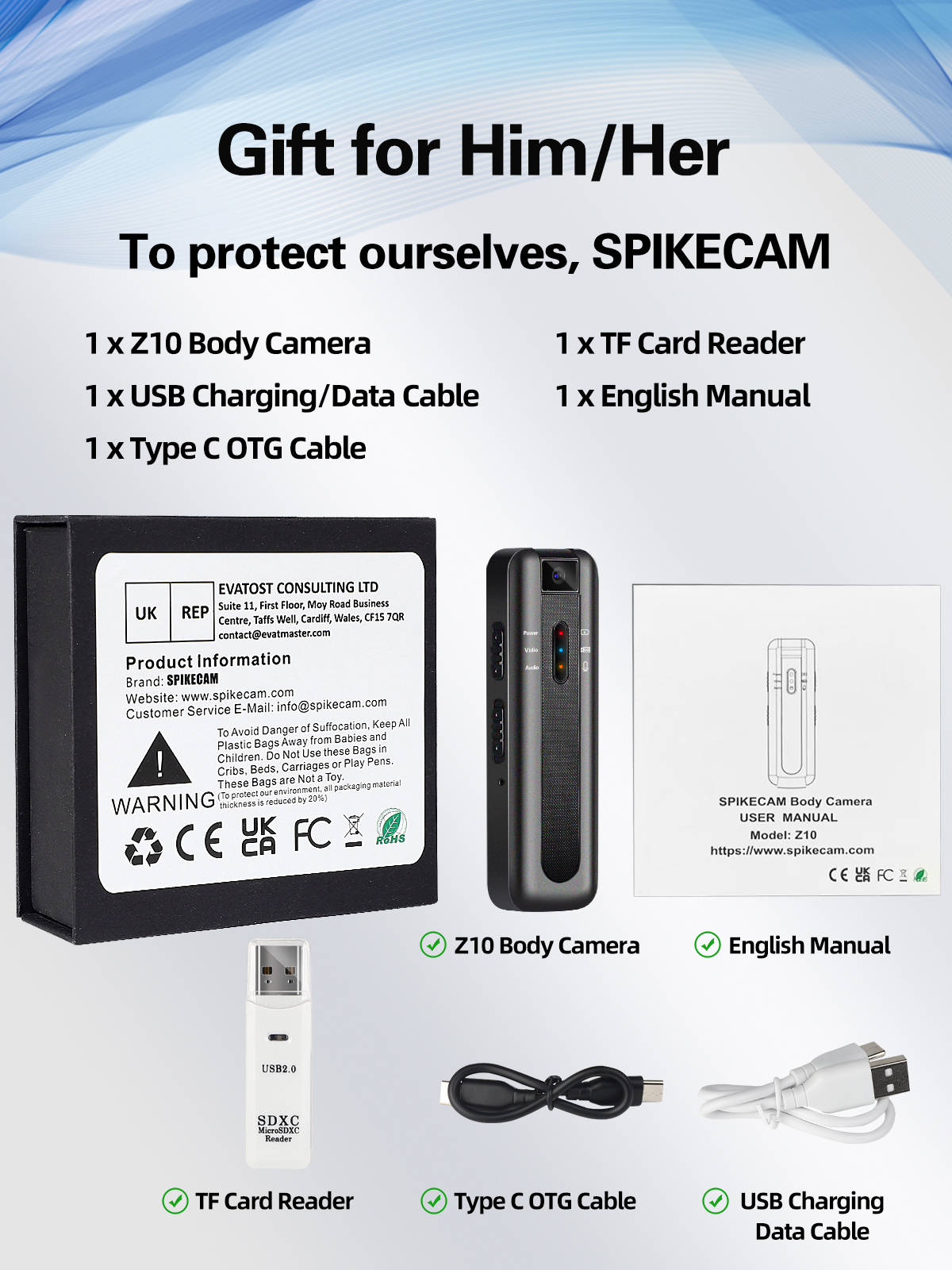 SPIKECAM Body Camera with Audio and Video, 1.5 Screen for Instant