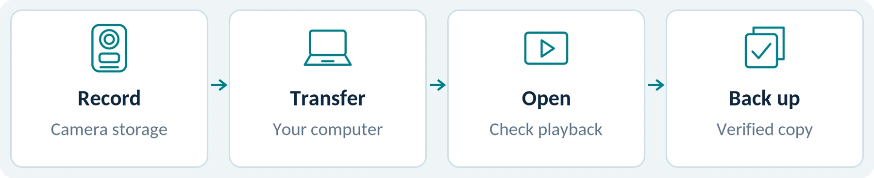 Figure 1. A local workflow to verify. Recording, playback and export must all meet your requirements.