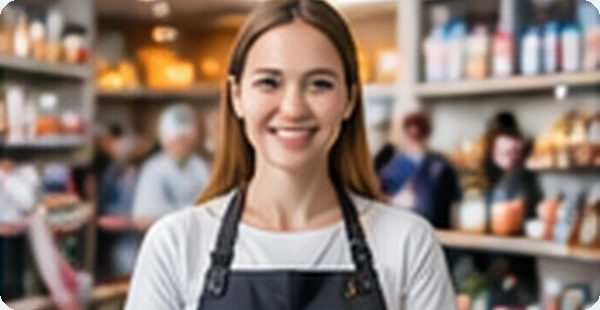 AI-generated retail employee in a shop; no actual body-camera deployment is represented.
