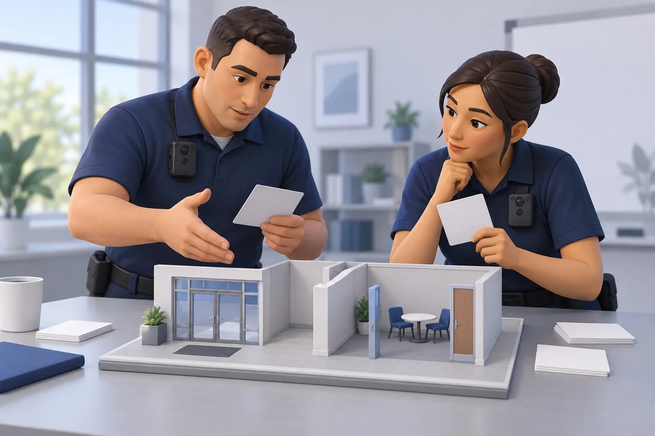 A supervisor and employee planning practice scenarios from their organization rules.