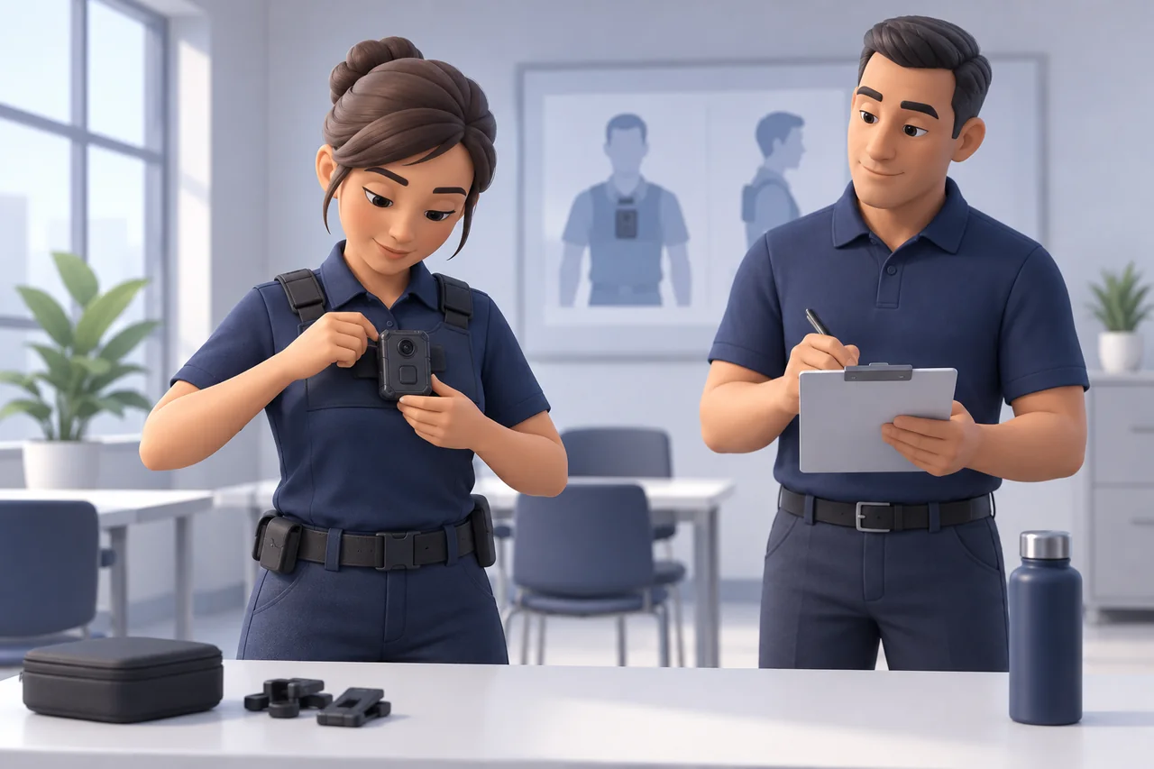 A supervisor observing an employee independently demonstrate a practiced camera task.