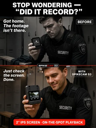 Checking recorded footage on the SPIKECAM S3 screen.