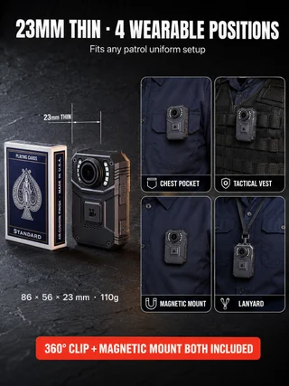 SPIKECAM S3 metric size and wearing-position guide.