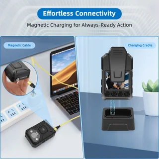 SPIKECAM S7+ magnetic cable connection and charging cradle options.