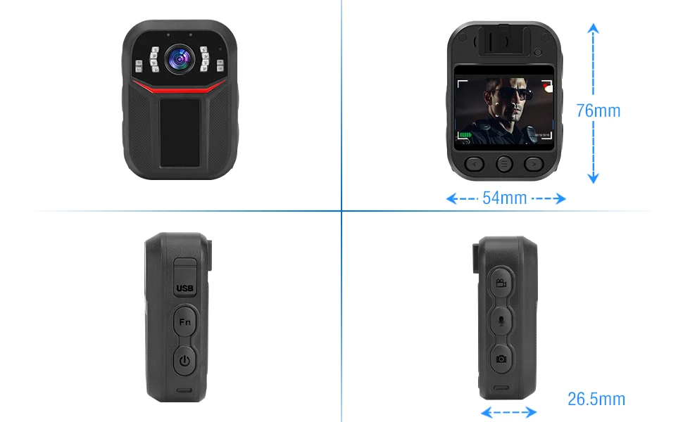 SPIKECAM SC01 Plus front, rear and side views with documented dimensions