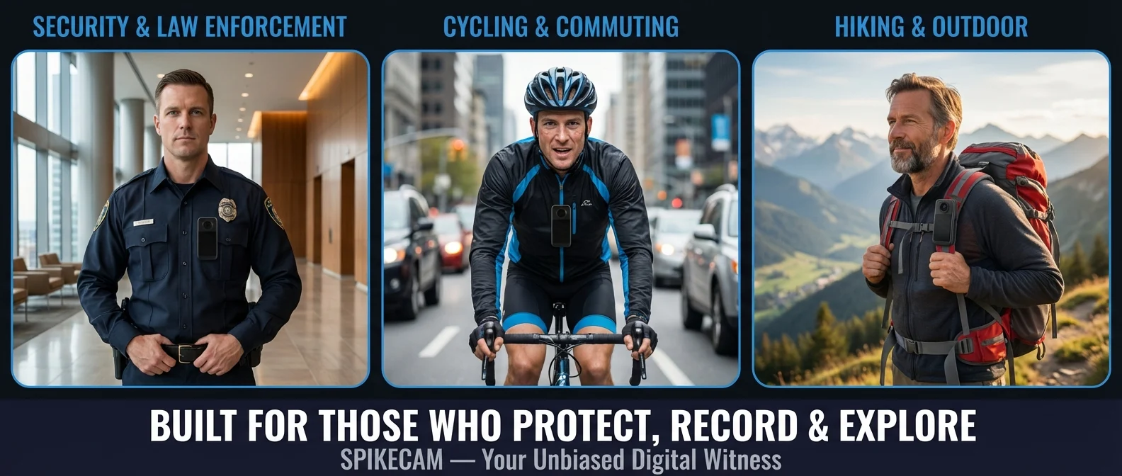 SPIKECAM T1 shown for uniform wear, cycling and hiking.